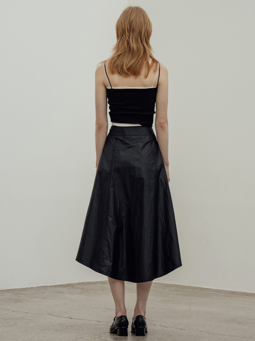 Long Flare Stitch Skirt_Black