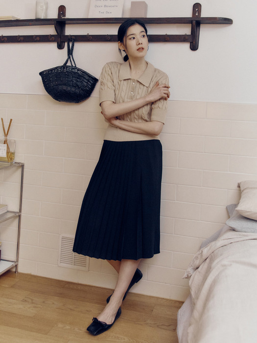 23SN pleats wrap skirt [BK]