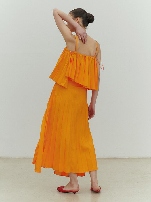 Dorocy Long Pleats Skirt_Light Orange