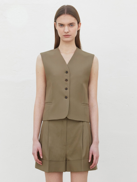 STANDARD WOOL FABRIC VEST_BEIGE