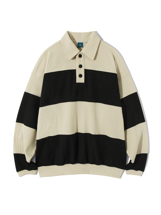 Knit Rugby Sweatshirt T76 beige&black