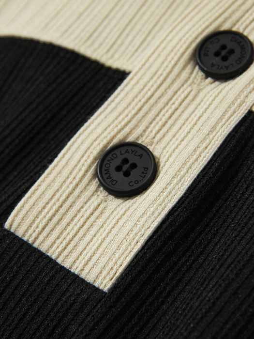 Knit Rugby Sweatshirt T76 beige&black