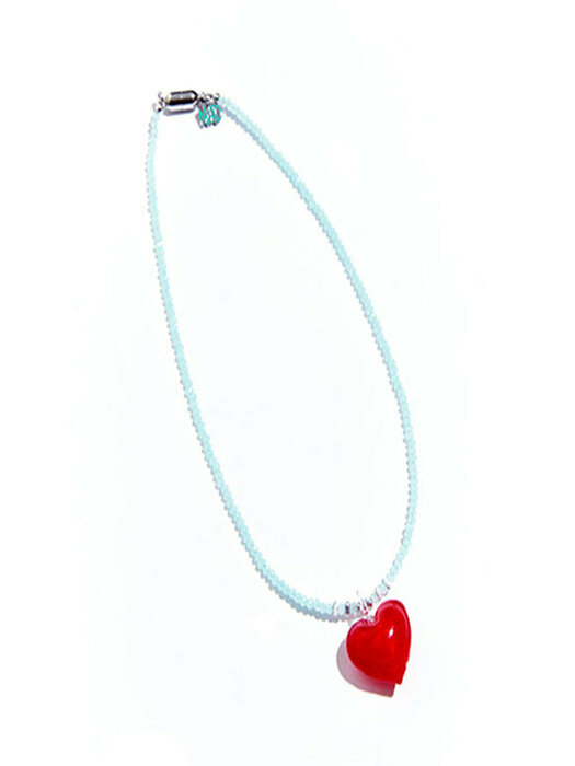 RED HEART SKYBLUE BEADS NECKLACE #87