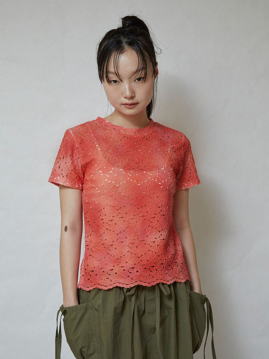 Flower lace t-shirt - Red