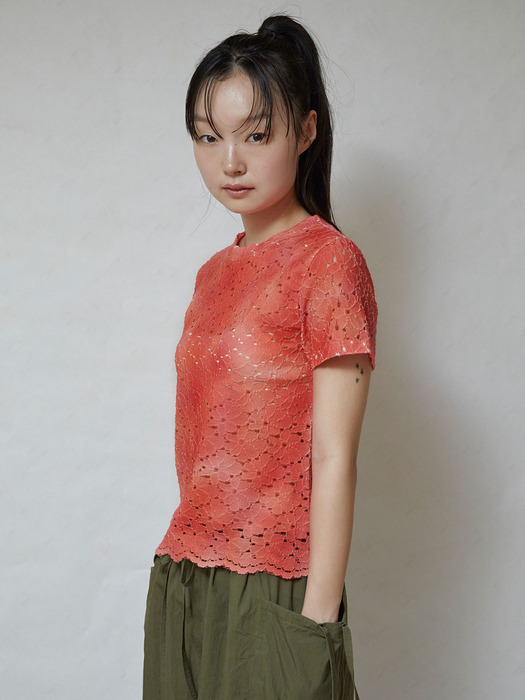 Flower lace t-shirt - Red