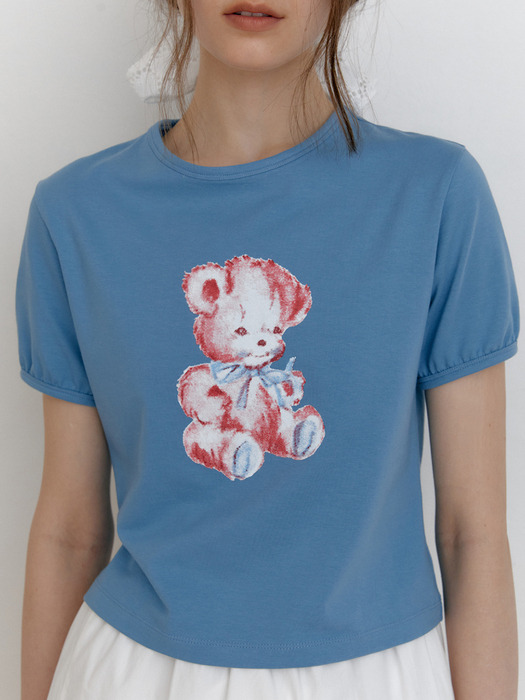 Bear shirring t-shirt. Gray blue