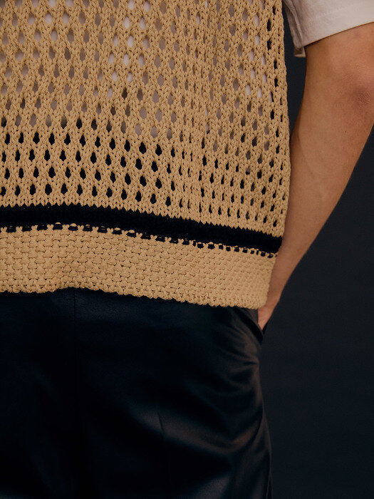 For men, Honeycomb knit Vest / Beige