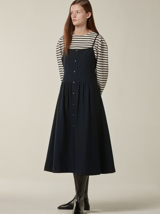 Button up volume layered dress - Navy