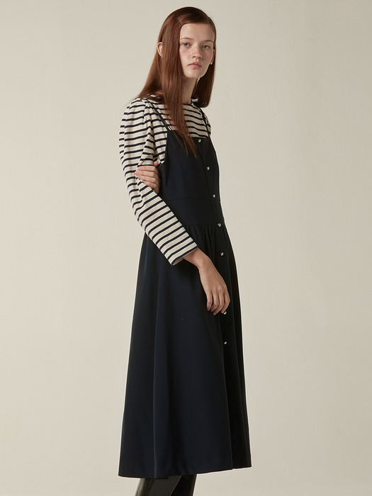 Button up volume layered dress - Navy