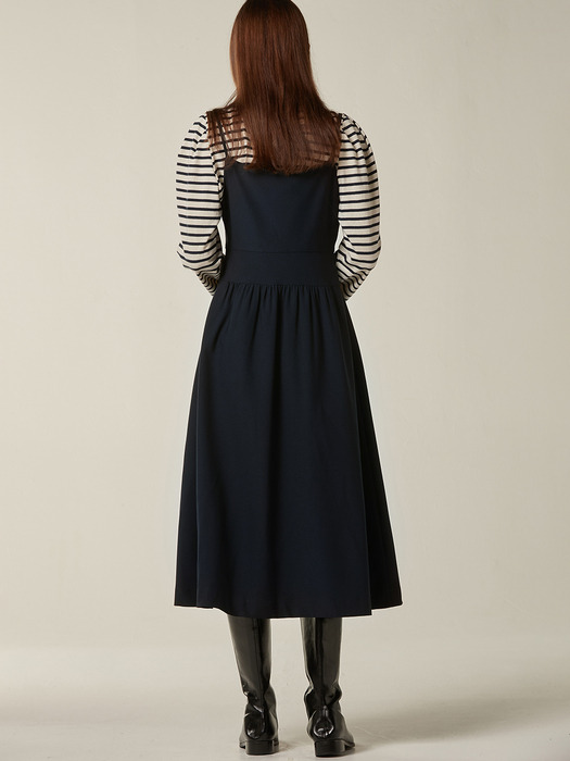 Button up volume layered dress - Navy