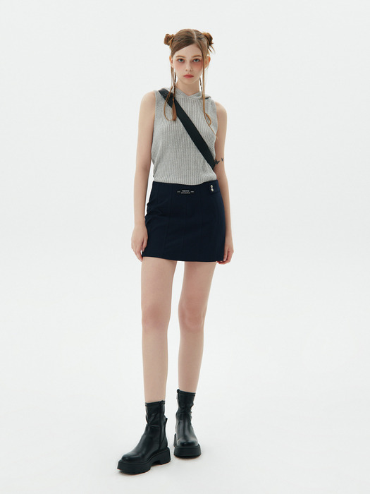 Panelled Snap Mini Skirt, Navy