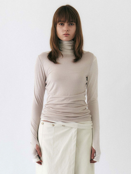 Layered Turtle Neck Top (White)