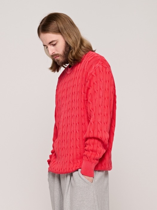 CB PIGMENT CABLE ROUND KNIT (RED)