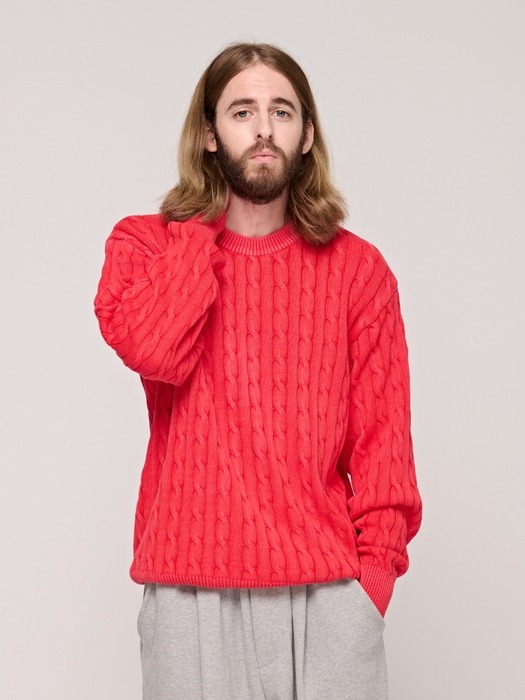 CB PIGMENT CABLE ROUND KNIT (RED)