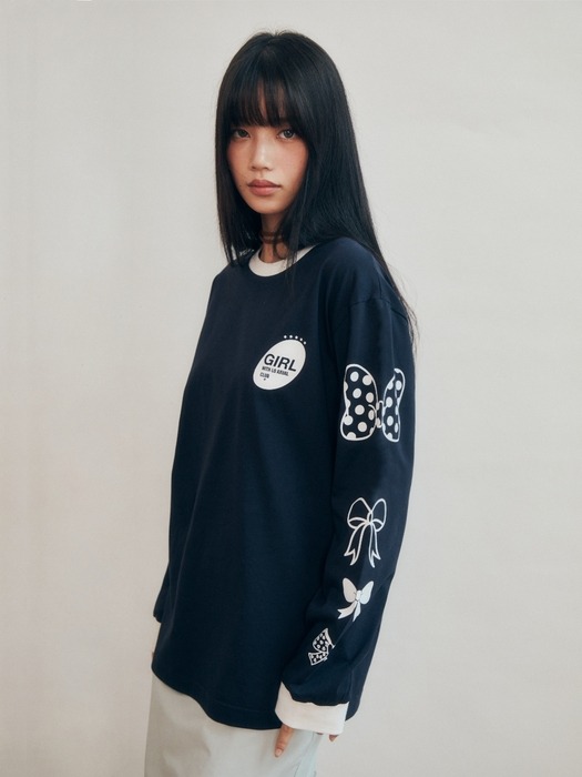 RIBBON PRINT LONG SLEEVE_NAVY