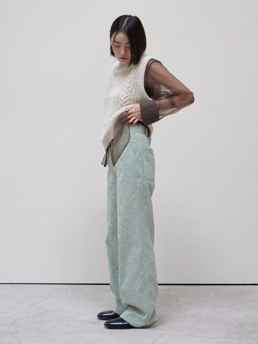 Corduroy Embroidered Pants_Green