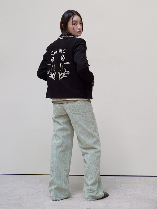 Corduroy Embroidered Pants_Green