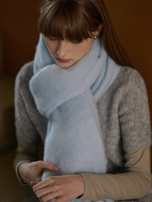 Wool long wide muffler - skyblue