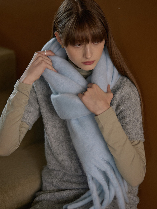 Wool long wide muffler - skyblue