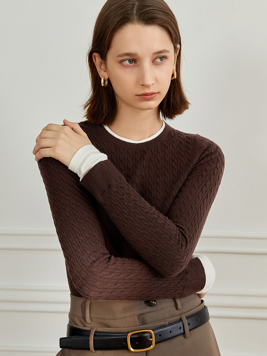 YY_Cable pullover knitted top_BROWN