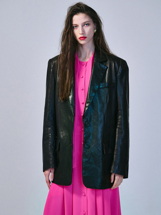 VEGETABLE LAMBSKIN OVERSIZED JACKET SINGLE_BLACK