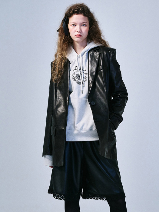 VEGETABLE LAMBSKIN OVERSIZED JACKET SINGLE_BLACK