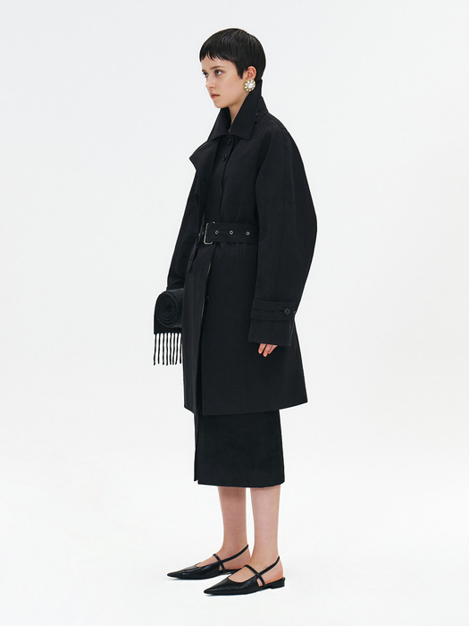 HALF TRENCH COAT WITH FUNNEL-NECK - BLACK