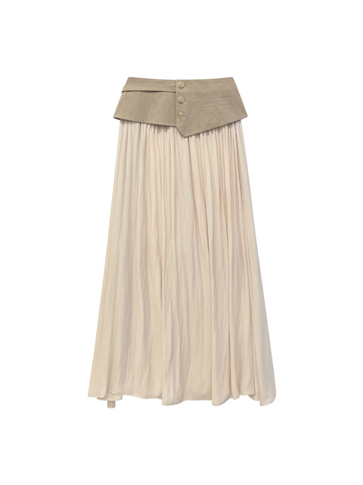 Origami crop layered chiffon long skirt