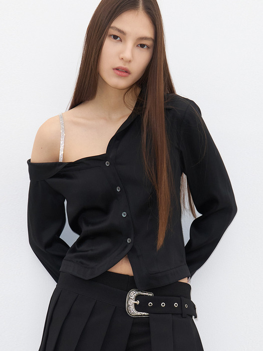 ASYMMETRIC SHOULDER SHIRT(BLACK)