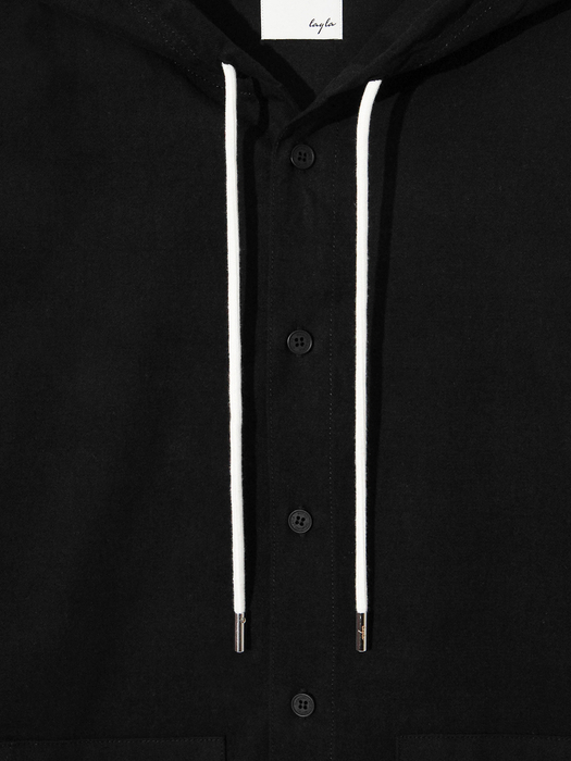 Taylor Hooded Twill Cotton Shirt S144 Black