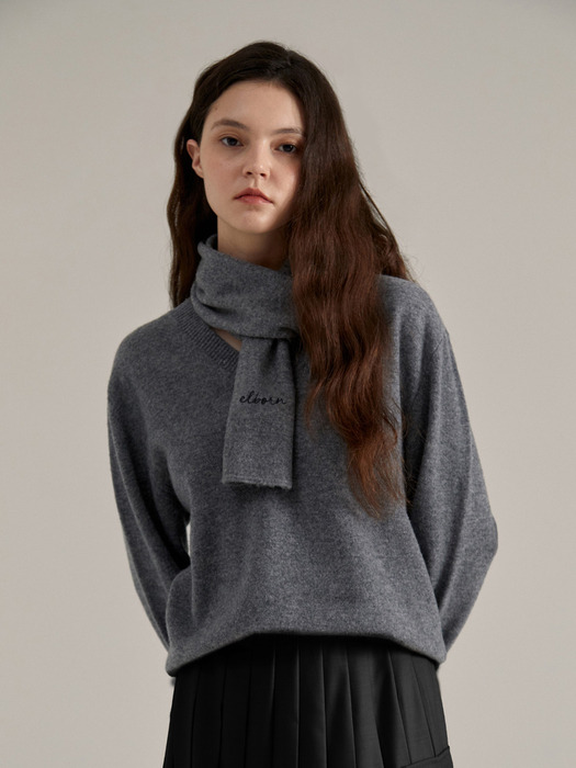 Celia V-neck Knit Pullover (Charcoal)