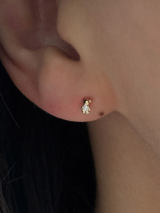 14k Tiny Bear Earrings Piercing