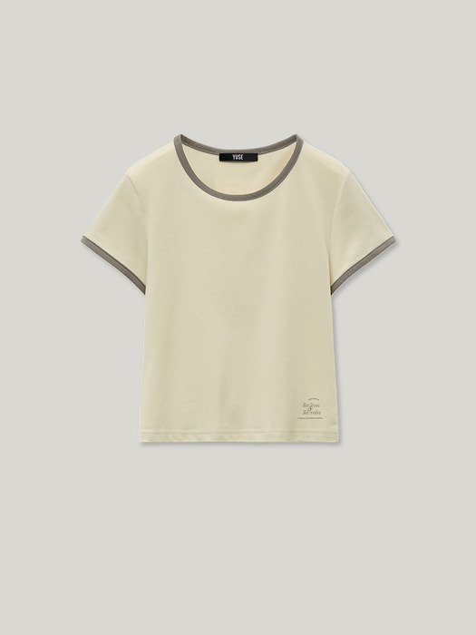 BASIC RECYCLE COLOR POINT CROP T-SHIRT - LIGHT YELLOW