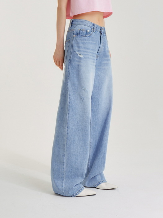 세미 와이드 캣 브러쉬 데님 팬츠 연청_SEMI WIDE CAT BRUSH DENIM PANTS LIGHT BLUE