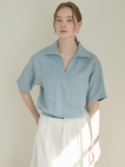 Linen short sleeve top (sky blue)