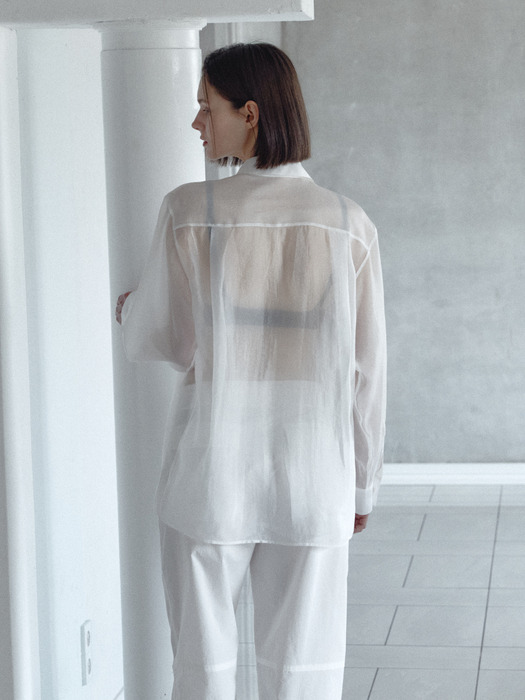 SHEER POCKET BLOUSE (WHITE)