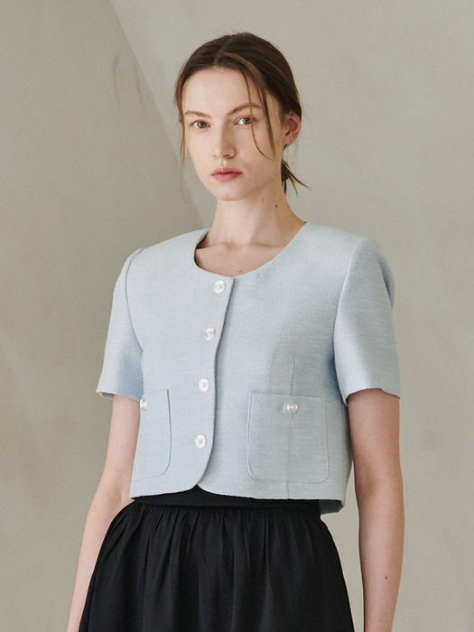 Summer Tweed Round Jacket - Sky Blue