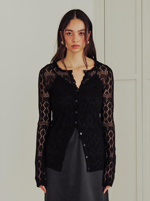 Diamond Sheer Knit Cardigan (BLACK)