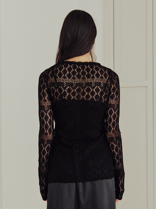 Diamond Sheer Knit Cardigan (BLACK)