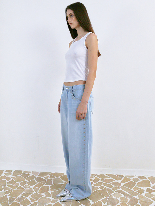 SUMMER STUDDED WASHED JEANS, SKY BLUE