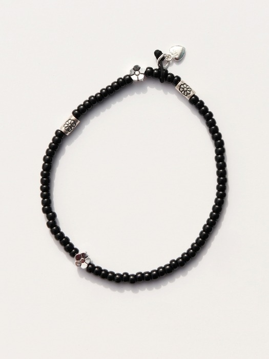 Silver flower charms black beads Bracelet 실버 플라워 꽃 참 블랙 비즈 밴딩 팔찌