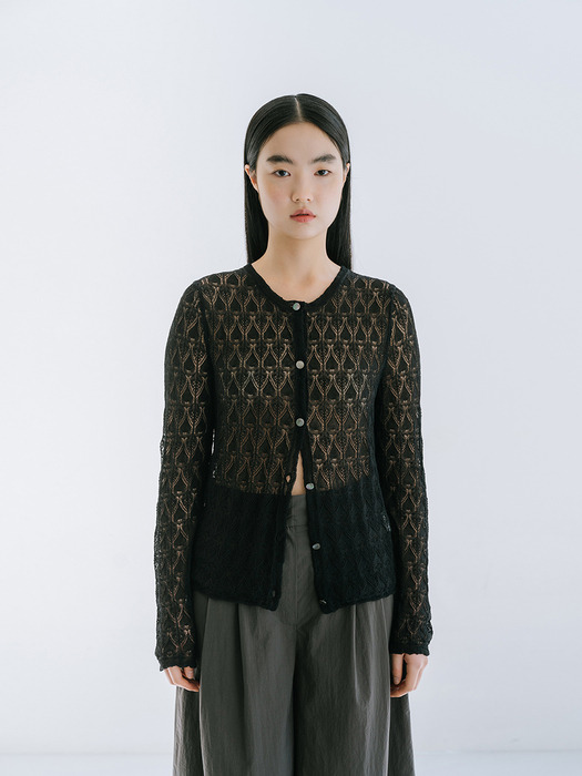 VISCOSE BLENDED LACE CARDIGAN_BLACK