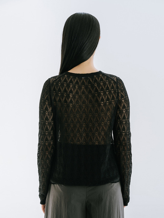 VISCOSE BLENDED LACE CARDIGAN_BLACK