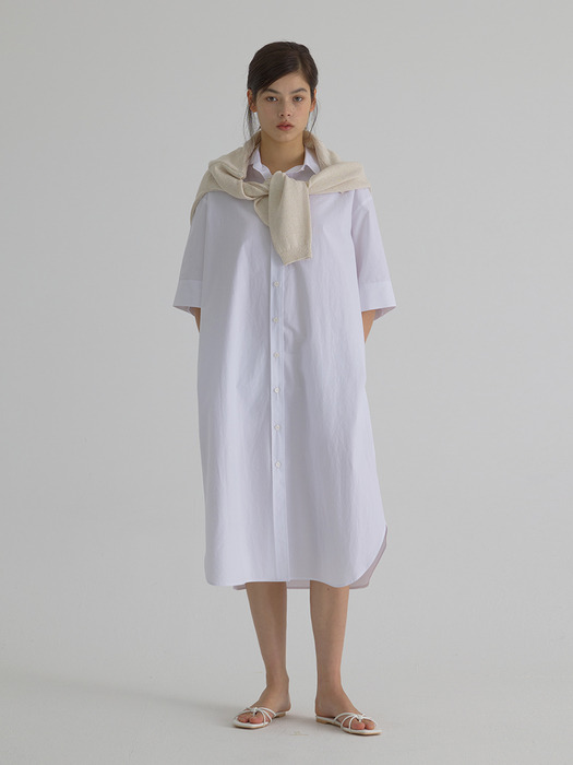 Loose Fit Shirt Dress_Ivory