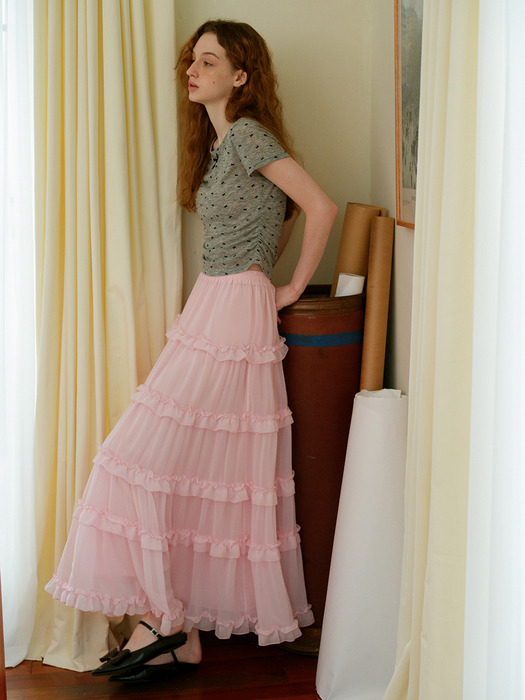 Cest_Sweet mesh layered cake skirt_PINK