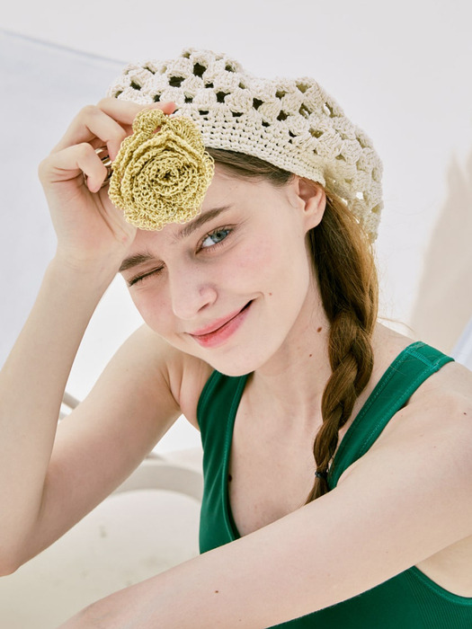 No.231 / Fruits Crochet Beret _ Cream