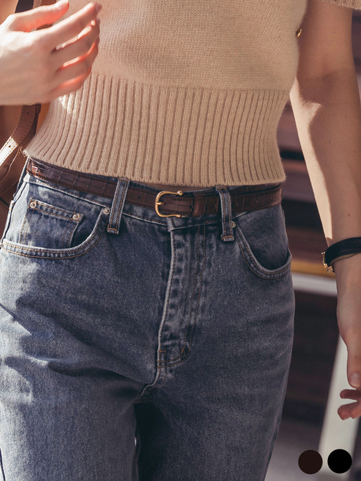 18mm D-buckle croc leather belt_2color