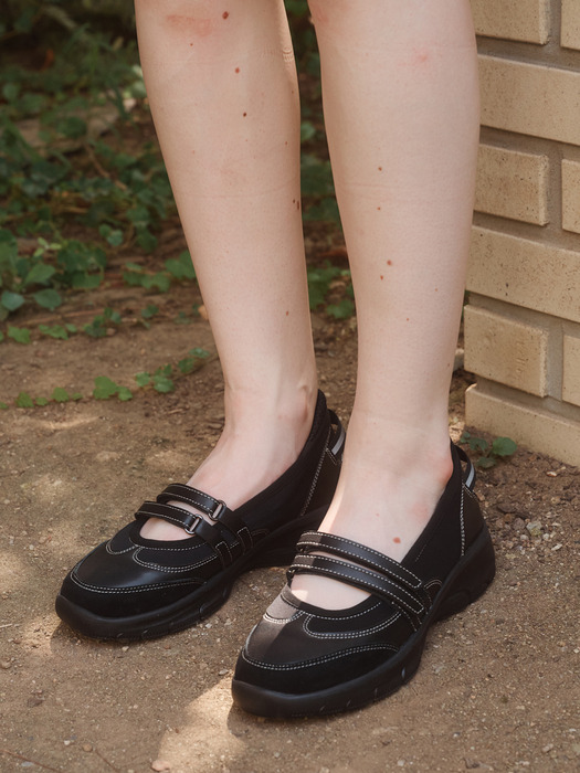LOLA 더블 스트랩 콤비 스니커즈 4CM [Black]