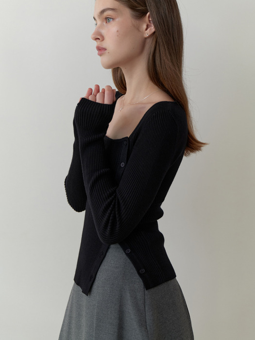 Eve button square knit (black)