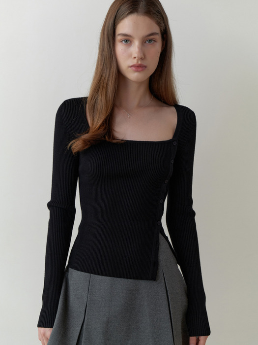 Eve button square knit (black)